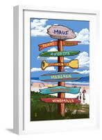 Maui, Hawaii - Destination Signpost (Version 2)-Lantern Press-Framed Art Print