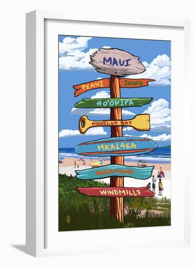 Maui, Hawaii - Destination Signpost (Version 2)-Lantern Press-Framed Art Print
