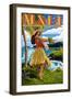 Maui, Hawaii - Hula Girl on Coast-Lantern Press-Framed Art Print