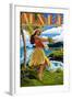 Maui, Hawaii - Hula Girl on Coast-Lantern Press-Framed Art Print