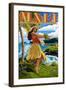 Maui, Hawaii - Hula Girl on Coast-Lantern Press-Framed Art Print