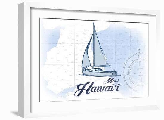 Maui, Hawaii - Sailboat - Blue - Coastal Icon-Lantern Press-Framed Art Print