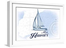 Maui, Hawaii - Sailboat - Blue - Coastal Icon-Lantern Press-Framed Art Print