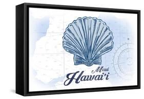 Maui, Hawaii - Scallop Shell - Blue - Coastal Icon-Lantern Press-Framed Stretched Canvas