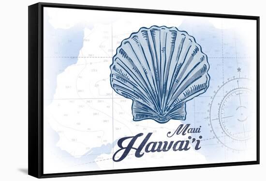 Maui, Hawaii - Scallop Shell - Blue - Coastal Icon-Lantern Press-Framed Stretched Canvas