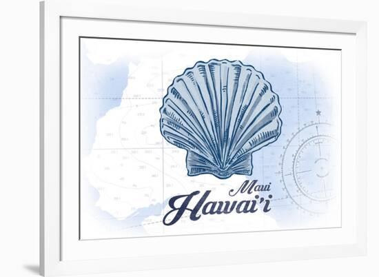 Maui, Hawaii - Scallop Shell - Blue - Coastal Icon-Lantern Press-Framed Art Print