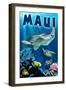Maui, Hawaii - Sea Turtles Swimming-Lantern Press-Framed Art Print