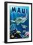 Maui, Hawaii - Sea Turtles Swimming-Lantern Press-Framed Art Print