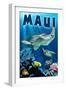 Maui, Hawaii - Sea Turtles Swimming-Lantern Press-Framed Art Print