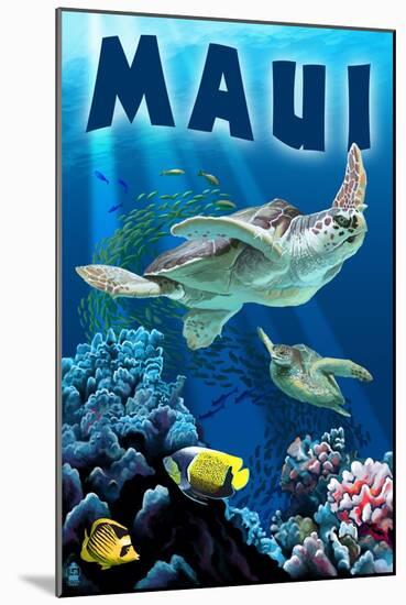 Maui, Hawaii - Sea Turtles Swimming-Lantern Press-Mounted Art Print