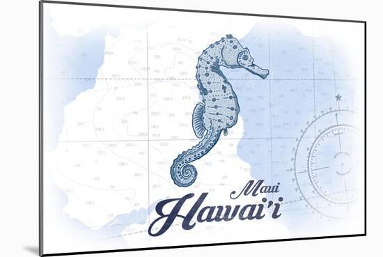 Maui, Hawaii - Seahorse - Blue - Coastal Icon-Lantern Press-Mounted Art Print