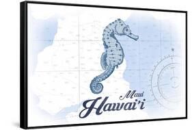 Maui, Hawaii - Seahorse - Blue - Coastal Icon-Lantern Press-Framed Stretched Canvas