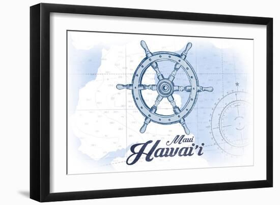 Maui, Hawaii - Ship Wheel - Blue - Coastal Icon-Lantern Press-Framed Art Print