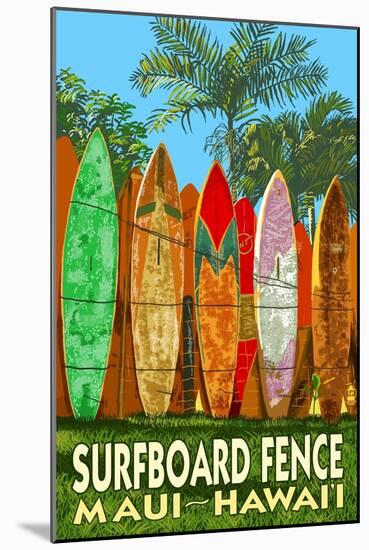 Maui, Hawaii - Surfboard Fence-Lantern Press-Mounted Art Print