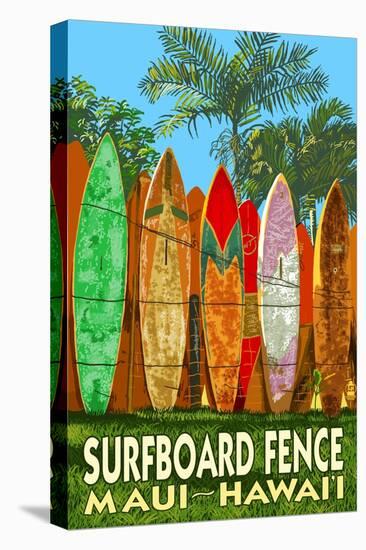 Maui, Hawaii - Surfboard Fence-Lantern Press-Stretched Canvas