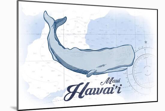 Maui, Hawaii - Whale - Blue - Coastal Icon-Lantern Press-Mounted Art Print