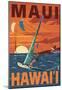 Maui, Hawaii - Windsurfers Scene at Sunset-null-Mounted Poster