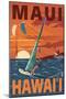 Maui, Hawaii - Windsurfers Scene at Sunset-Lantern Press-Mounted Art Print