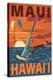 Maui, Hawaii - Windsurfers Scene at Sunset-Lantern Press-Stretched Canvas