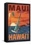 Maui, Hawaii - Windsurfers Scene at Sunset-Lantern Press-Framed Stretched Canvas