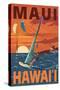 Maui, Hawaii - Windsurfers Scene at Sunset-Lantern Press-Stretched Canvas