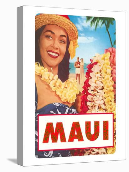 Maui, Hawaiian Lady with Frangipani Leis-null-Stretched Canvas