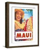 Maui, Hawaiian Lady with Frangipani Leis-null-Framed Art Print