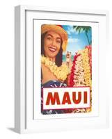 Maui, Hawaiian Lady with Frangipani Leis-null-Framed Art Print