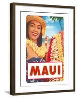 Maui, Hawaiian Lady with Frangipani Leis-null-Framed Art Print