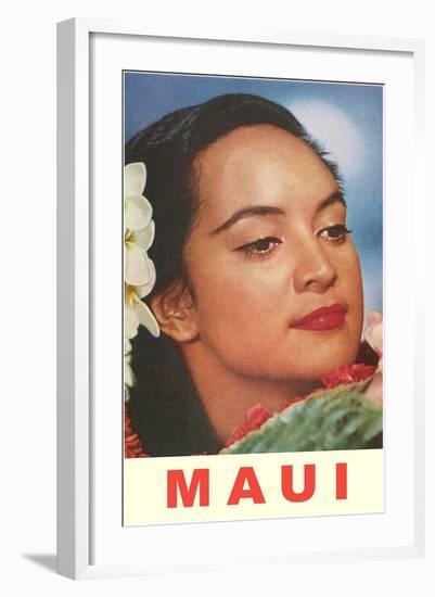 Maui, Hawaiian Lady with Frangipanis in Hair-null-Framed Art Print