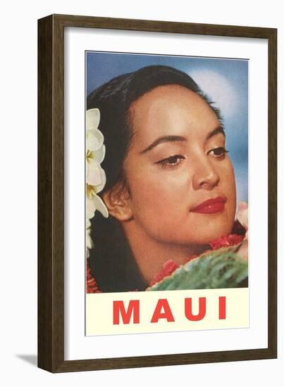 Maui, Hawaiian Lady with Frangipanis in Hair-null-Framed Art Print