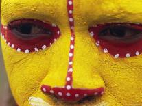 Close up of Facial Decoration in Yellow, Red and White Make-Up, Papua New Guinea, Pacific-Maureen Taylor-Framed Stretched Canvas
