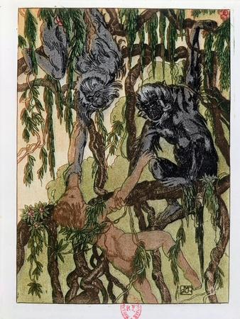 Mowgli and the Monkeys, Illustration from 'The Jungle Book' By Rudyard  Kipling' Giclee Print - Maurice de Becque | AllPosters.com
