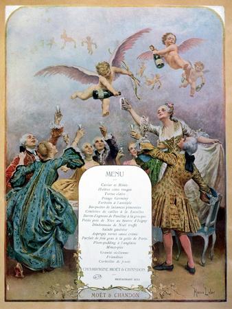 Ritz Restaurant Menu, Depicting a Group of Elegant 18th Century Men and Women Drinking Champagne