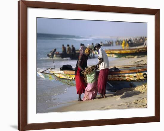 Mauritania, Nouakchott Fishermen Unload Gear from Boats Returning to Shore at Plage Des Pecheurs-Andrew Watson-Framed Photographic Print