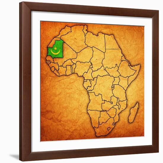 Mauritania on Actual Map of Africa-michal812-Framed Art Print