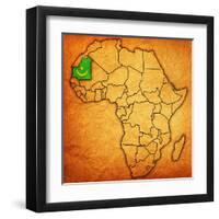 Mauritania on Actual Map of Africa-michal812-Framed Art Print