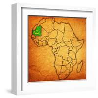 Mauritania on Actual Map of Africa-michal812-Framed Art Print