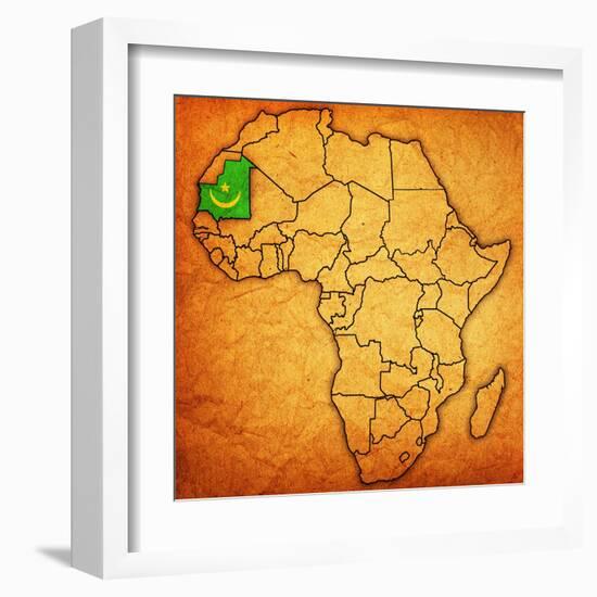 Mauritania on Actual Map of Africa-michal812-Framed Art Print