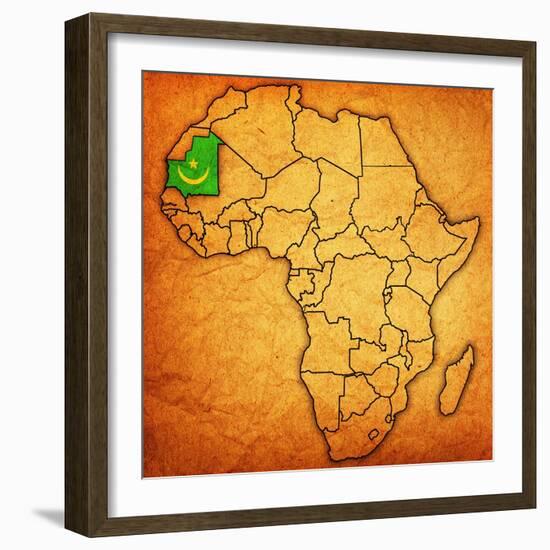 Mauritania on Actual Map of Africa-michal812-Framed Art Print