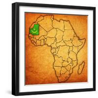 Mauritania on Actual Map of Africa-michal812-Framed Art Print