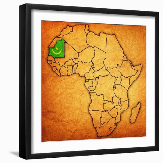 Mauritania on Actual Map of Africa-michal812-Framed Art Print