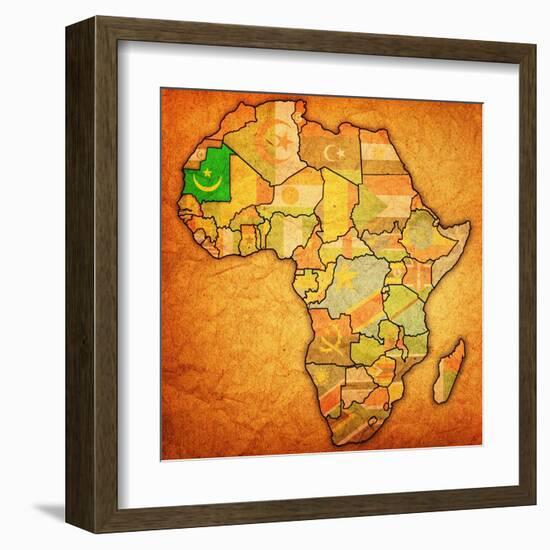 Mauritania on Actual Map of Africa-michal812-Framed Art Print