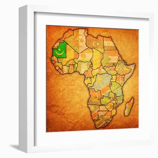 Mauritania on Actual Map of Africa-michal812-Framed Art Print