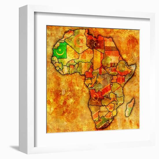 Mauritania on Actual Map of Africa-michal812-Framed Art Print