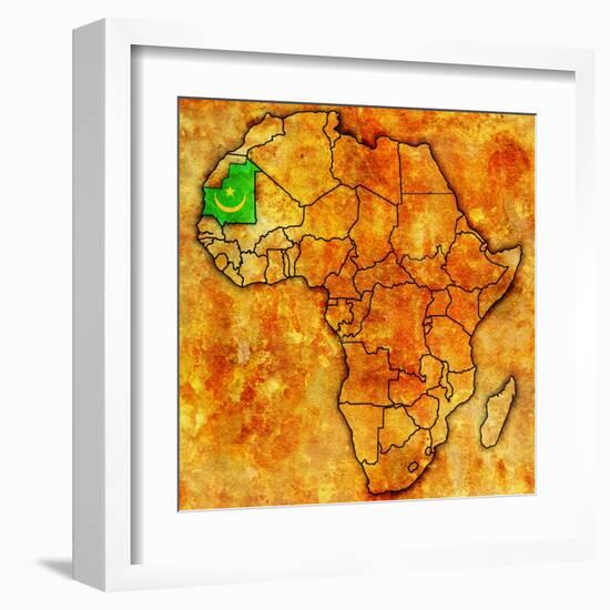 Mauritania on Actual Map of Africa-michal812-Framed Art Print