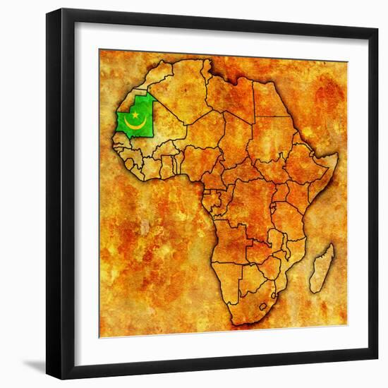 Mauritania on Actual Map of Africa-michal812-Framed Art Print