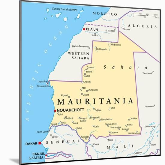 Mauritania Political Map-Peter Hermes Furian-Mounted Art Print