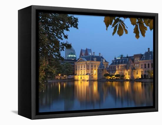 Mauritshuis and Government Buildings of Binnenhof at Night, Hofvijver, Den Haag-Gary Cook-Framed Stretched Canvas