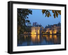 Mauritshuis and Government Buildings of Binnenhof at Night, Hofvijver, Den Haag-Gary Cook-Framed Premium Photographic Print